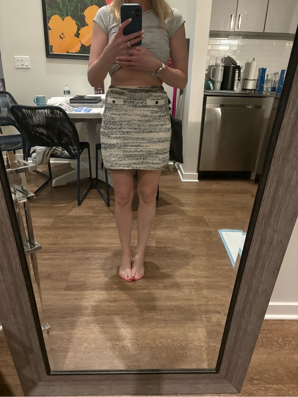 J. Crew Cream and Black Tweed Mini Skirt with Button Detail